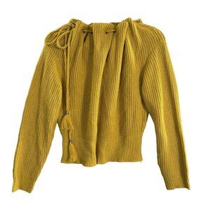 ILLORD Women Off Shoulder Chunky Sweater Sz L Mustard Yellow Drawstring 82-17